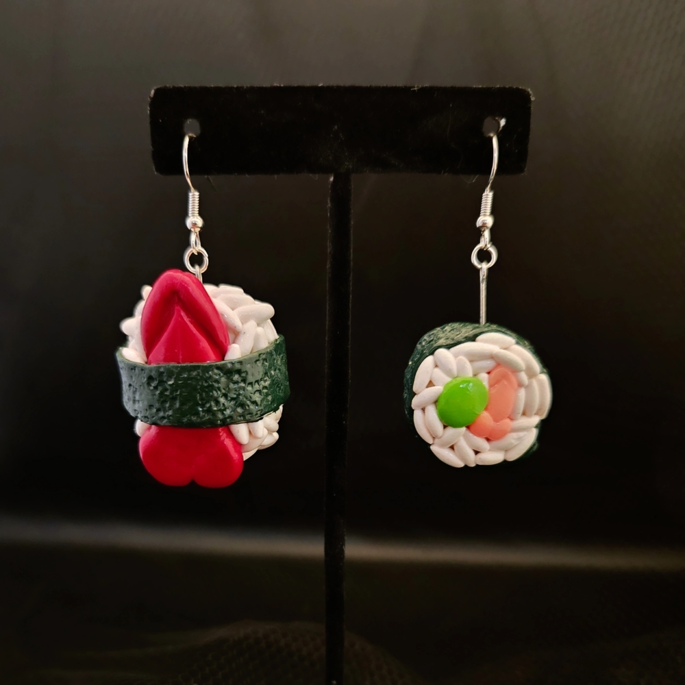 One-of-a-kind Phallic Sushi Earrings By B's Tiny Ds